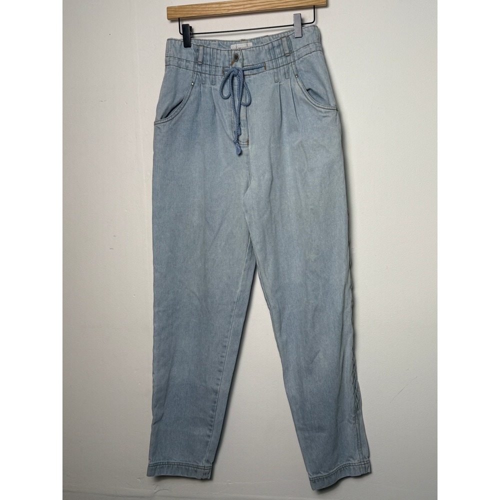 90s Light Wash braided jeans Lattice Side Cutout Tapered Mom‎ Jeans Blue Sz 6